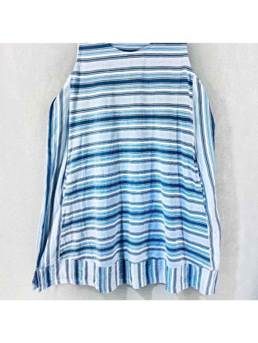 Lands End Tank Dress Womens Large Blue Cotton Stripe Popover Mini Beach Preppy - Picture 2 of 16